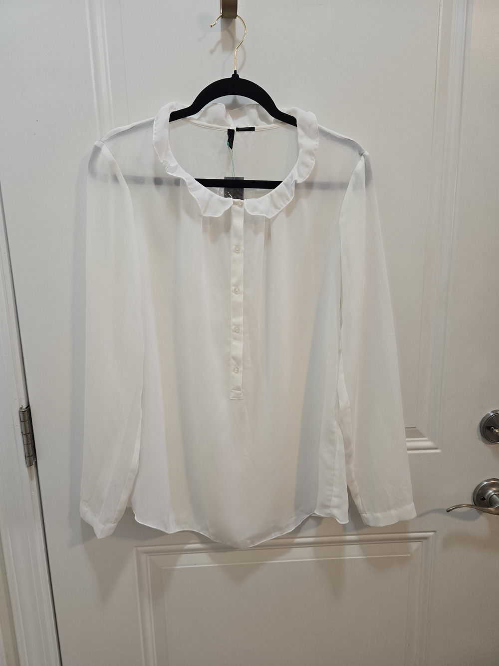 United Colors Of Benetton White Ruffle-Collar Long Sleeve Blouse